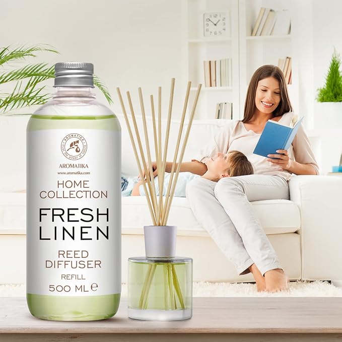 Reed Diffuser Refill Fresh Linen 17.0 Fl Oz (500ml) - Room Diffuser Refill - Home Fragrance - Scented Diffuser - Fresh Aroma - Room Fragrance - Fresh Linen Scent - Room Freshener