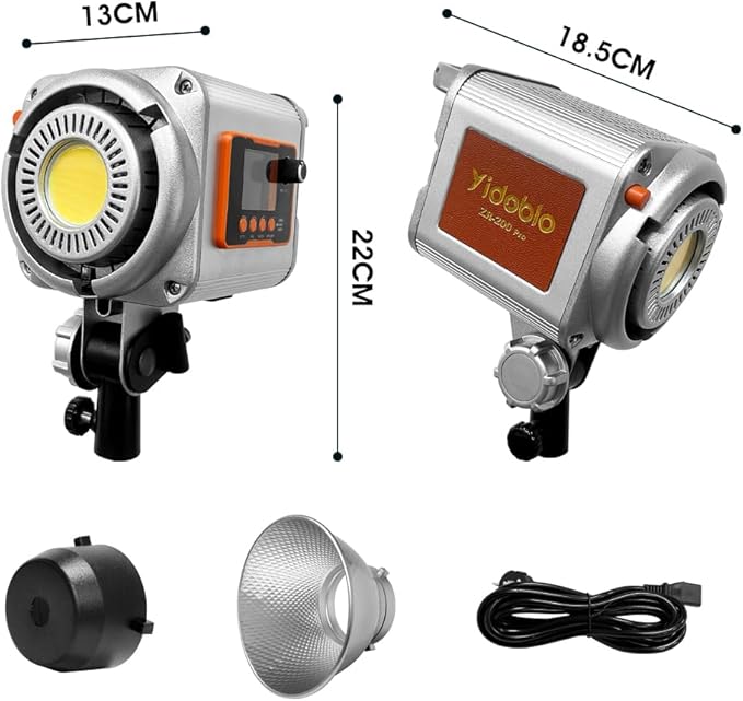 LED Spotlight Super Bright 200w2700 K6500K DMX/Custom Effects/Light Group Bowen Mount COB Light for Photography/Videography/YouTube/TikTok Content Creation Live Streaming (Gray)