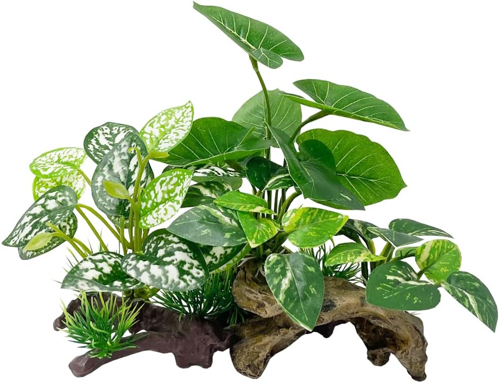 Smoothedo-Pets Fish Tank Decoration Aquarium Decoration 3 Pieces Ornament Betta Silk Leaf Cushion Hammock Artificial Driftwood Cave Goldfish Bowl Accessories (Mixed Leaf Set-G)