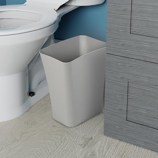 Clorox Textura Slim Trash Can - 3.1 Gallon Small Waste Basket for Narrow Spaces - Skinny Plastic Garbage Bin for Bathroom, Bedroom, or Office, Grey