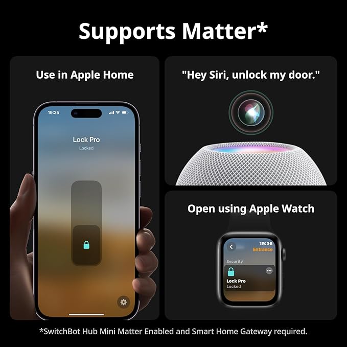 SwitchBot WiFi Smart Lock Pro + Hub Mini Matter, Keyless Entry Smart Deadbolt Retrofit for Existing Deadbolt, Install in Minutes, Matter Siri HomeKit/Apple Watch, Alexa Google IFTTT