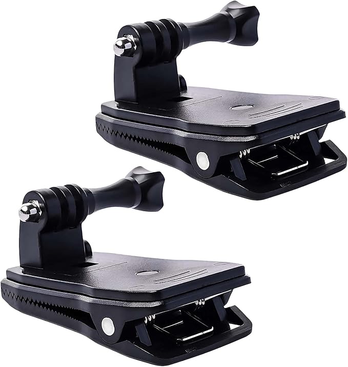2 Pack 360 Rotation Backpack Fast Clip Clamp Mount for Gopro Hero 13, 12, 11, 10, 9, 8, 7, 6, 5, 4, Session, 3+, 3, 2, 1, Hero (2018) for DJI Osmo and Other Action Cameras