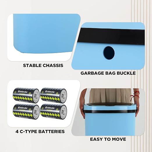 PayLessHere | 13 Gallon Plastic Trash Can | Blue | Automatic Touchless Lid with Motion Sensor | Kitchen Garbage Can with Waterproof Design | for Home, Office, Bathroom | Pack of 1