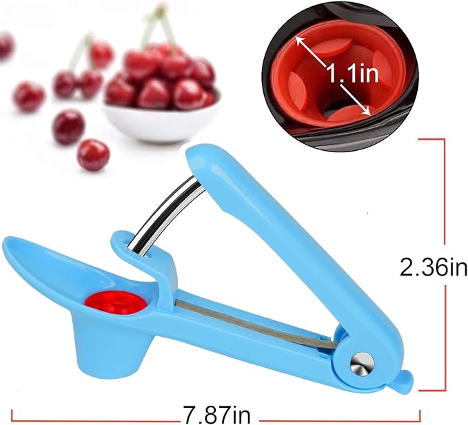 Cherry Pitter Tool Pit Remover, Cherry Core Remover Tool with Space-Saving Lock Design, Heavy-Duty Cherry Pit Remover for Kids/Making Cherry Jam(Blue)