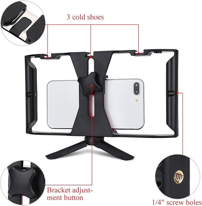 Acouto Smartphone Video Stabilizer Rig Dual Handle Handheld Phone Stabilizer Support Recording Rig with Tripod Handheld Gimbals &