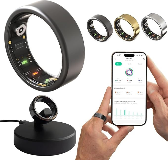 2026 Smart Ring for Women and Men,Sleep Tracker,Fitness Smart,Activity Tracker,Sleep Monitor,Stress/Heart Rate/Cycle Monitoring - No Subscription Required (Black, #10-ID:19.76mm)