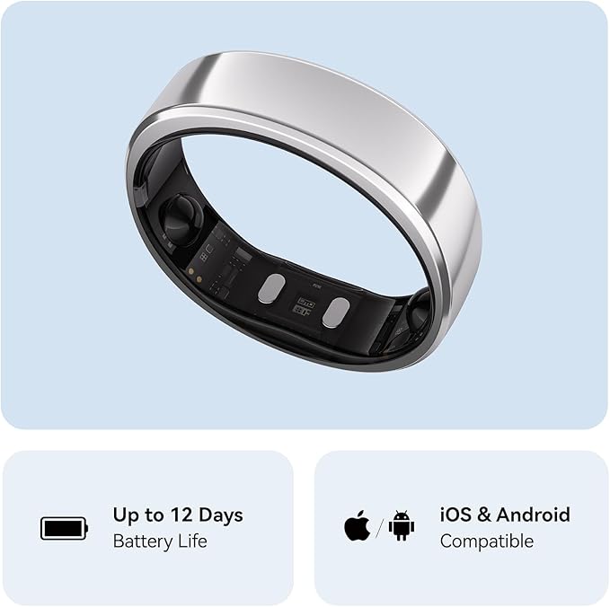 RingConn Gen 2, World’s First Smart Ring with Sleep Apnea Monitoring, No APP Subscription, 12-Day Battery Life, Stress/Heart Rate/Women's Health Tracker, Android & iOS Compatible (Silver, Size 8)