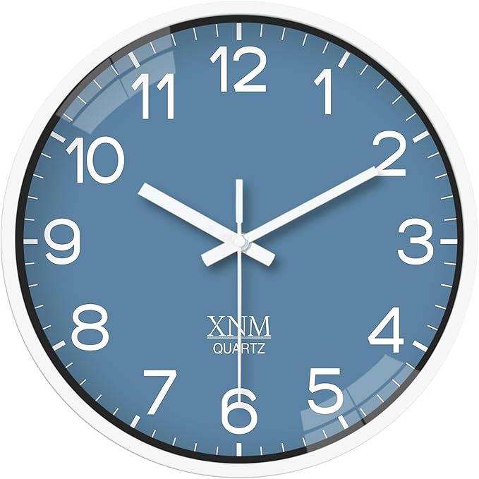 XNM 14 Inch Blue Minimalist Wall Clocks Battery Operated Analog Clock Decorative for Office Bedroom Modern Silent Wall Clock Non Ticking