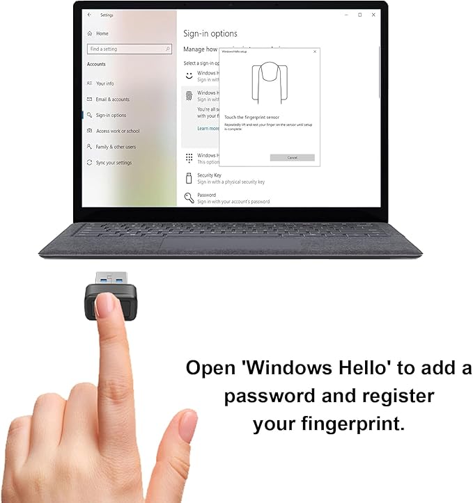 USB Fingerprint Key Reader Advanced Security Access Window Hello Fingerprint Reader for Windows10/11 Laptops Computer
