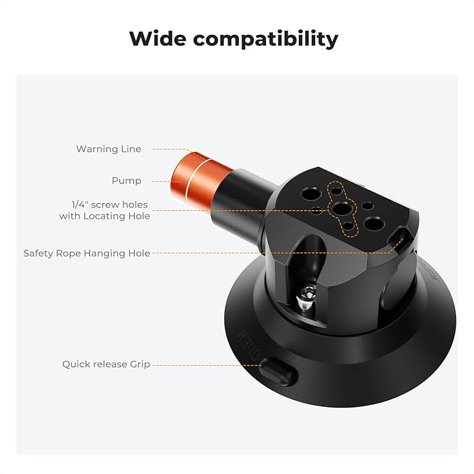 K&F CONCEPT 3" Suction Cup Mount with 360° Double Ball Head Magic Arm, 1/4" Screw Threads, Quick Release Car Mount Compatible with DJI Insta360 for Action Camera Phone Video