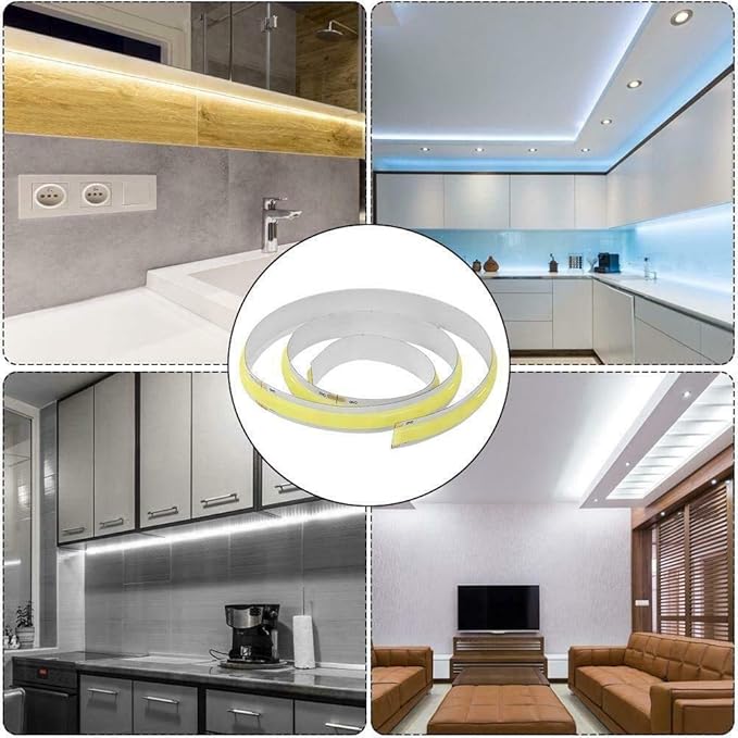 16.4FT/5M COB Flexible LED Strip Light DC12V/24V 528leds/m Bendable Tape (12V, Warm White)