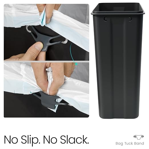 Home Zone Living 12 Gallon Slim Kitchen Trash Can with Soft Close Lid, Step Pedal, Bag Tuck Band, and Removable Liner, Stainless Steel, Black