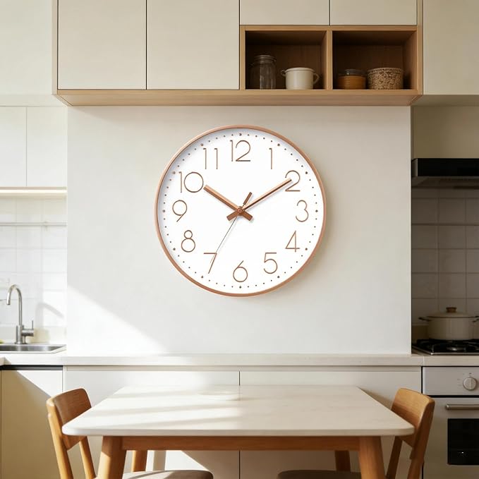 DAXSMY Wall Clock - 8 Inch Silent Non-Ticking Modern 3D Wall Clocks Battery Operated - Decorative Clock for Kitchen, Home Office, Bathroom, Bedroom(Rose Gold)