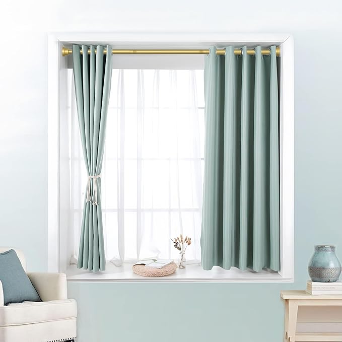 MEXAU 2 Pack Tension Curtain Rod For Window 45-77 Inches Adjustable Expandable Gold Spring Tension Rod Spring Curtain Rods No Drilling Extension Rods Tension Rod for Closet Doorway Kitchen