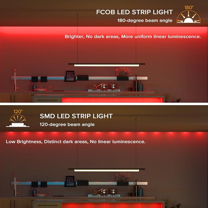 COB Red LED Strip Light 16.4FT 12V Flexible High Density Uniform Bright 480LEDs/m Strips CRI90+ 8MM Width Dimmable COB LED Tape for Cabinet Kitchen Indoor Decor, No Adapter/Controller