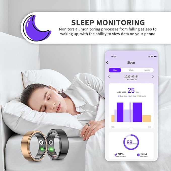 Smart Ring for Women Men,No Subscription Fee,Fitness Tracker Ring with Heart Rate, Sleep Monitoring, Blood Oxygen, Step Counting for iOS and Android, Waterproof(Silver, 9)