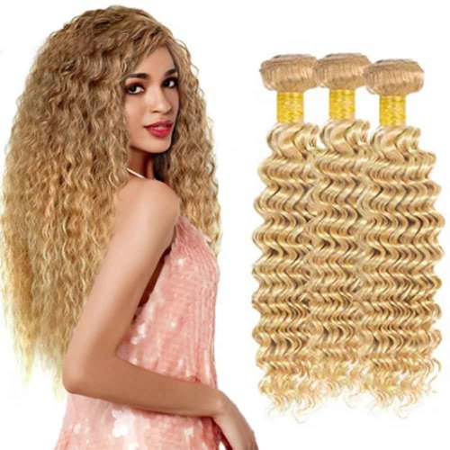 Giginger Bundles Human Hair P27/613 Blonde Deep Wave Human Hair Bundles 22 24 26 Inch Highlight Honey Blonde Unprocessed Quick Weave Soft Sewn In Hair Extensions for Black Women