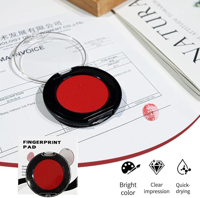 Fingerprint Ink Pad, Quick-Drying & Portable, for Office Notary Supplies, Identification Security ID & Law Enforcement Fingerprint Cards Stamp Pad (Red, 1 Pack