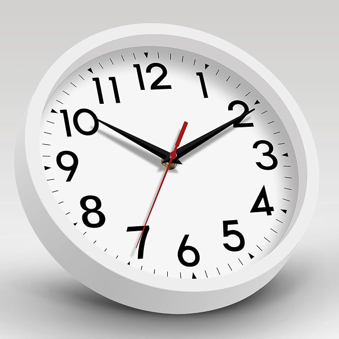 DAXSMY Wall Clock Small Analog 8 Inch Silent Non Ticking Battery Operated Modern Simple Decorative for Kitchen Office Bedroom Bathroom Living Room(White)
