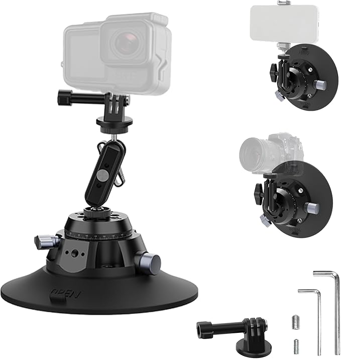EMART Suction Cup Camera Mount with Adjustable Magic Arm, Metal 6" Suction Cup Mount Compatible with Camera, Action Cam, Phone, Universal 1/4"-3/8" Mount Holes for Windshield, Dash and Smooth Surface