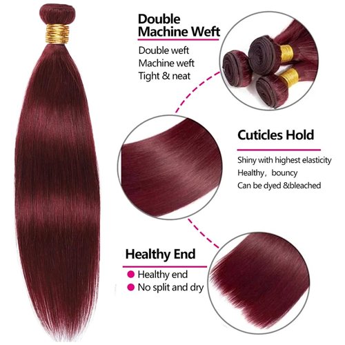 Vinmdonm Burgundy Human Hair Bundles 99J Straight3 Bundles 18 20 22 inch Unprocessed Brazilian Virgin Hair Color Red Bundle