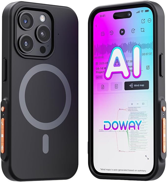 Yorlu AI Recorder Device, AI Recorder Phone Case with Transcribe＆Summarize, AI Noise Cancellation, Note Audio Recorder for Lectures