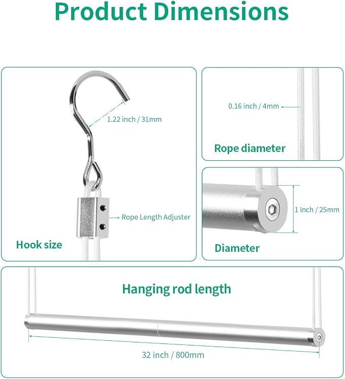 BaiNong Adjustable Closet Hanging Rod Heavy Duty 32'' Silver (Silver, 32 Inch)