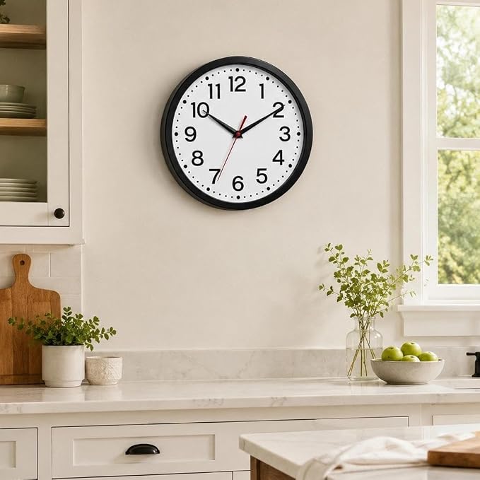 Roymnie Wall Clock Silent Non-Ticking Modern Clock Battery Operated 14 Inch Classic Analog Decorative for Classroom, Living Room, Office, Bedroom, School, Hotel (Black)