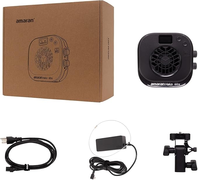 Amaran Halo 60x 63W Bi-Color COB Monolight – 3,270 Lux, CRI 96+, CCT 2,700K - 6,500K, 28dBA Quiet,Dual AC/USB-C Power, App Control, Bowens Mount Continuous Light for Studio/Streaming/Location Shooting