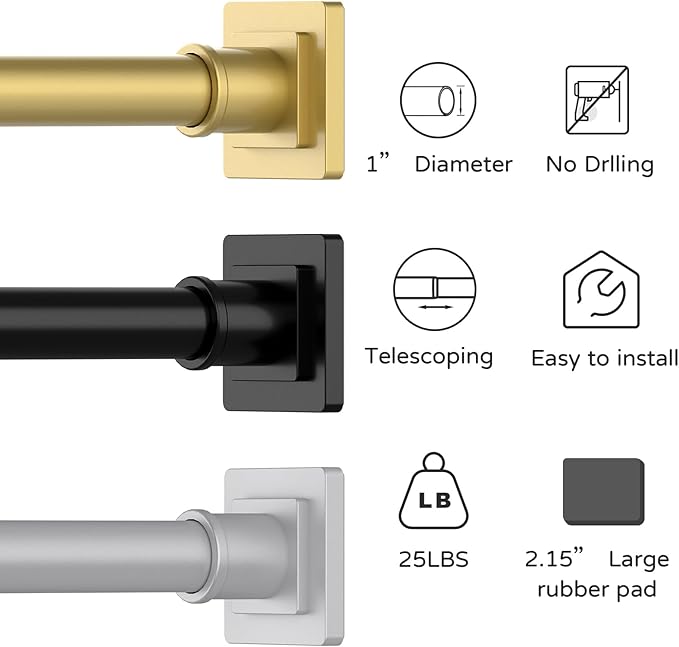 UIOSANRT Gold Shower Curtain Rod 31-79 Inches Non-Slip Shower Rod Tension Mounted No Drill Shower Curtain Rods Spring Tension Rod Adjustable Tension Curtain Rod for Windows Bathroom