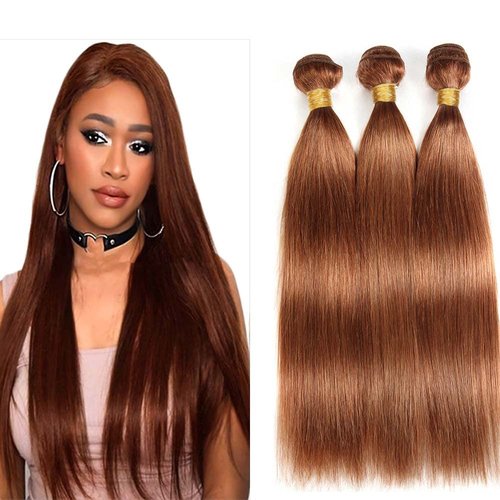 Giginger Brazilian Human Hair Bundles 18 20 22 Inch Color 30 Light Brown Straight Bundles Human Hair Straight Unprocessed Virgin Quick Weave Hair for Black Women