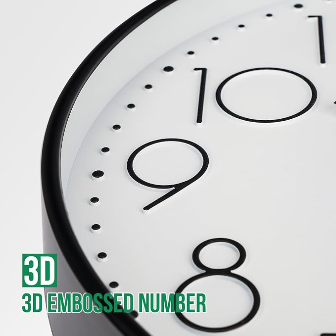 Wall Clock 10 Inch Non-Ticking Silent Modern Simple Style Round Decor Clock Black Stereoscopic Dial Quartz Wall Clocks for Home/Office/School/Living Room/Bedroom/Kitchen
