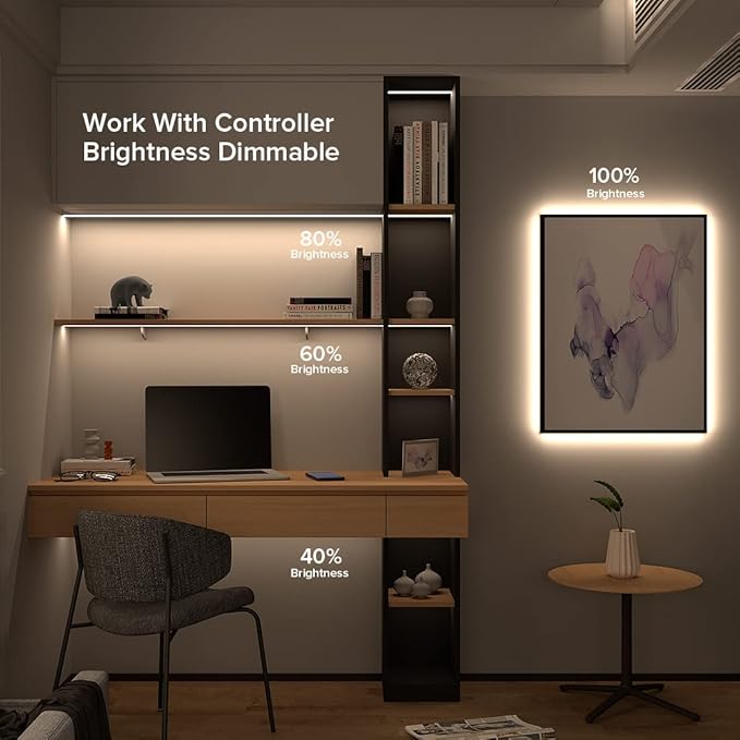 16.4FT DC24V COB LED Strip 4000K Natrual White 320LEDs Flexible High Density Uniform Bright Light Strip 9W/m, Dimmable LED Light for DIY Kitchen Bedroom Home Decor, No Power and Controller