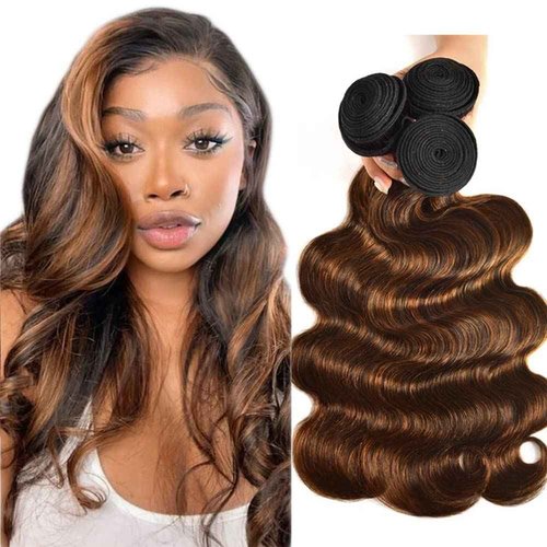 Giginger Bundles Human Hair Body Wave Human Hair Bundles 26 28 30 Inch Brazilian Chocolate Brown Highlight P4/30 Unprocessed Quick Weave Soft Sewn In Hair Extensions for Black Women