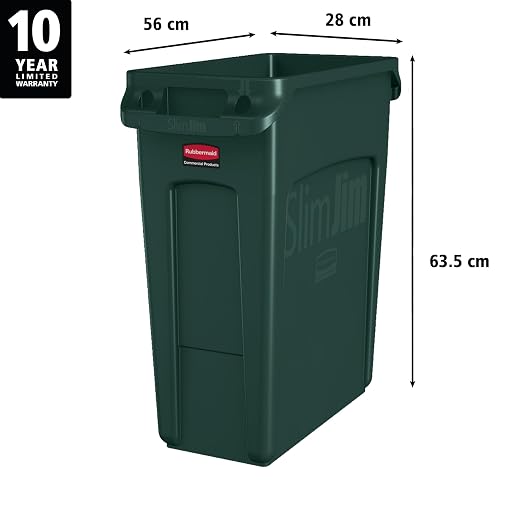 Rubbermaid Commercial Products Slim Jim Trash/Garbage Can with Venting Channels, 16-Gallon, Green, for Kitchen/Office/Workspace