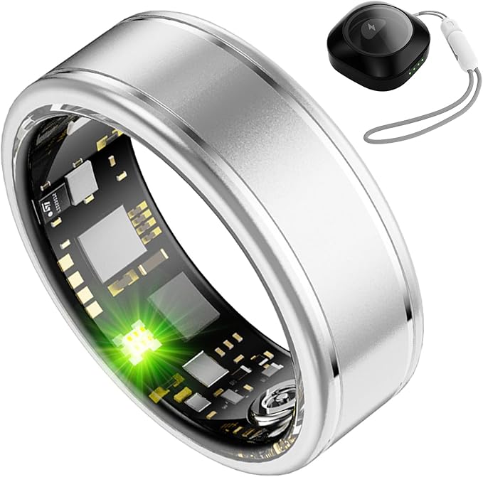 Fitness Tracker Ring for Women – Smart Ring with Heart Rate, SpO2, Blood Pressure, Sleep Monitoring, Step & Calorie Counter, 5ATM Waterproof, No Subscription Fee (Silver, 8)