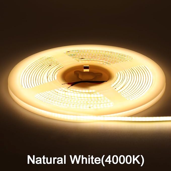 COB LED Strip Light, 24V 3mm 16.4ft Flexible Cuttable Super Slim LED Tape CRI>90 Uniform Dotless 384LEDs/M LED Light for Bedroom Home Kitchen Cabinet Decor-Natural White