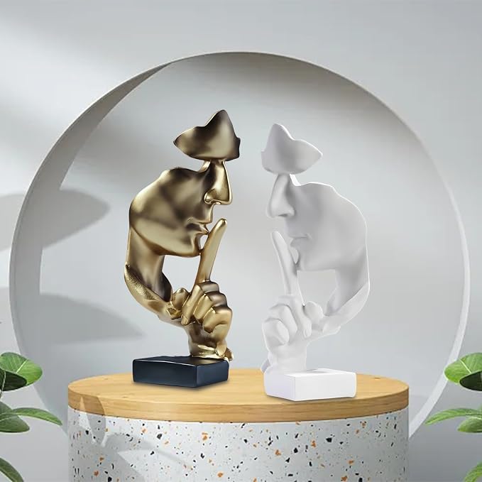 aboxoo Thinker Statue, Silence is Gold Abstract Art Figurine, Modern Home Resin Sculptures Decorative Objects Shelf Decor,Tabletop for Home Decor,Man Office Study Desk Statue (Large Gold)