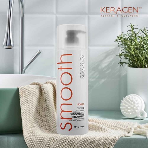 Keragen Brazilian Smoothing Keratin Hair Treatment | Sulfate-Free Blowout System for Dry, Damaged, Curly, or Frizzy Hair | Forte Formula | Medium to Coarse Hair | 32 Oz