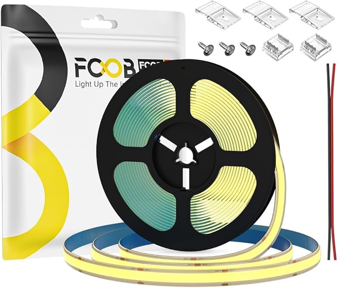 16.4FT IP65 Waterproof COB LED Strip 3000K 480LEDs/m Flexible High Density Uniform Bright LED Lights 9W/m, Dimmable 8mm DC24V COB Strips for Home Indoor Decoration, NO Power and Controller