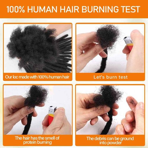 MXIRE 0.4cm Thickness 10 Inch 60 Strands Dreadlock Extensions Real Human Hair Full Handmade Permanent Locs Extensions Human Hair for Women Men Kids Can Be Dyed and Bleached Curled(1B)