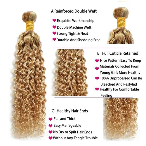 Giginger P27/613 Blonde Jerry Curly Human Hair Bundles 20 22 24 Inch Highlight Honey Blonde Jerry Curly Bundles 100% Unprocessed Raw Quick Weave Hair for Black Women