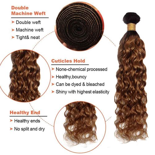 26 28 30 Inch Ombre Water Wave Bundles 1B30 Bundles Human Hair Weave 8A Peruvian Virgin Remy Hair 3 Bundles Ombre 2 Tone Black and Brown Water Wave Bundles Human Hair 100g/Pc