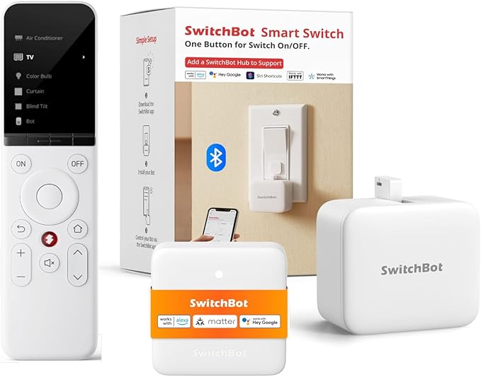 SwitchBot Universal Remote Control with Hub Mini Matter Enabled with Bot, Control 25 IR/Bluetooth Devices and 10 Scenes, Compatible with TV/AC/SwitchBot BLE Devices