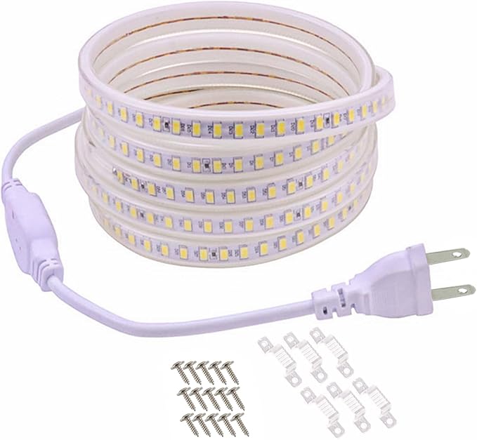 White LED Strip Lights AC 110V 120V Outdoor LED Lights Waterproof 9.84 Foot SMD 5730 120LEDs/m 4000K White Cuttable Rope Lights for Bedroom Mirror Kitchen Cabinet Garden Decor