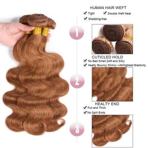 Habiliana Bundles Human Hair 26 28 30 Inch Body Wave 30 Light Brown Human Hair Bundles 11A Unprocessed Brazilian Virgin Quick Weave Hair Extensions for Black Women