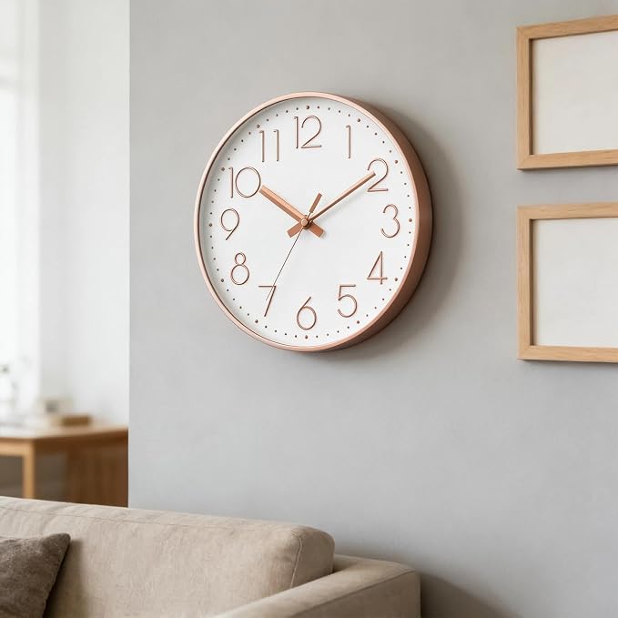 DAXSMY Wall Clock - 8 Inch Silent Non-Ticking Modern 3D Wall Clocks Battery Operated - Decorative Clock for Kitchen, Home Office, Bathroom, Bedroom(Rose Gold)