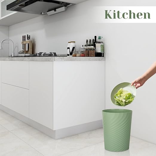UUJOLY Bathroom Small Trash Can with Trash Bag Plastic Garbage Can Round Waste Basket for Bathrooms, Laundry Room, Kitchens, Offices, Kids Rooms, Dorms, 1.8 Gallons, 3 Pack (Blue Green Beige)