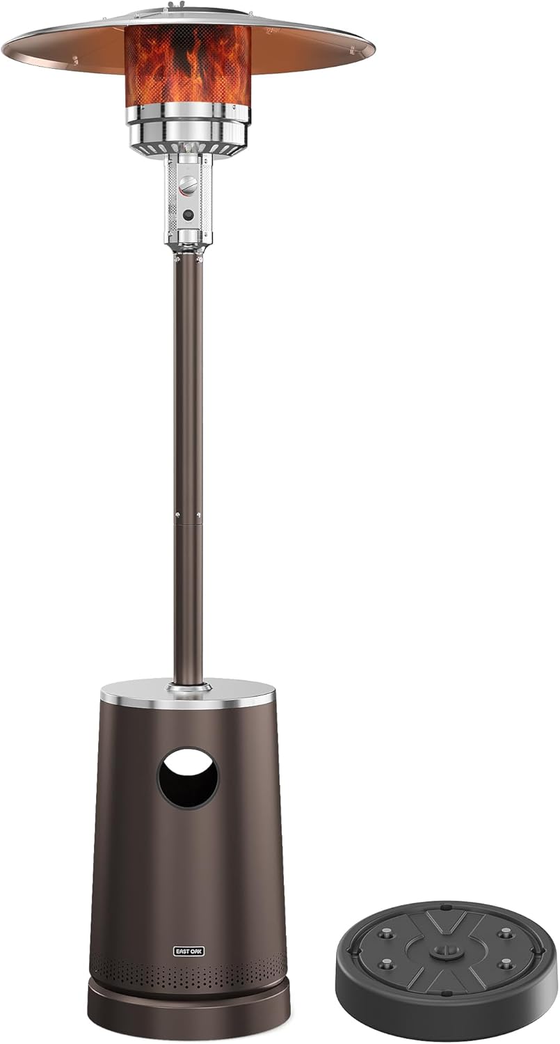 EAST OAK 55,000 BTU Patio Heater with Sand Box, Table Design, Thicker Stainless Steel Burner, Wheels, Triple Protection System, Propane Outdoor Heater for Home and Residential, Commercial Grade, Brown