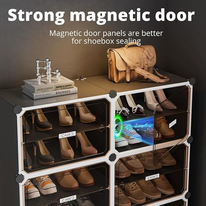 MAGINELS Shoe Rack,Expandable Shoe Cabinet Easy to Assemble. Shoe Storage with Door,Entryway, Closets, Hallway, and Bedroom.Accommodates Up to 32 Pairs of Shoes.